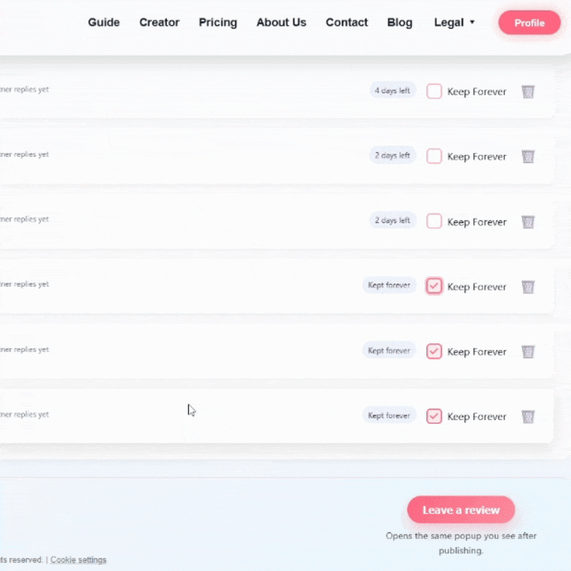 Interactive blocks showing prompts and buttons on a romantic web page